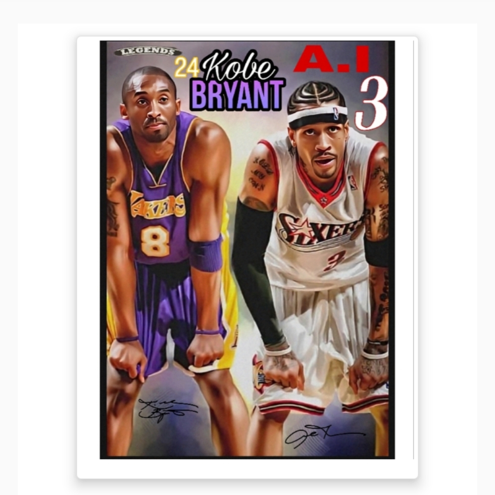 NEW! KOBE BRYANT (LAKERS) ALLEN IVERSON (76ERS) 8.5x11 GLOSSY BASKETBALL POSTER!
